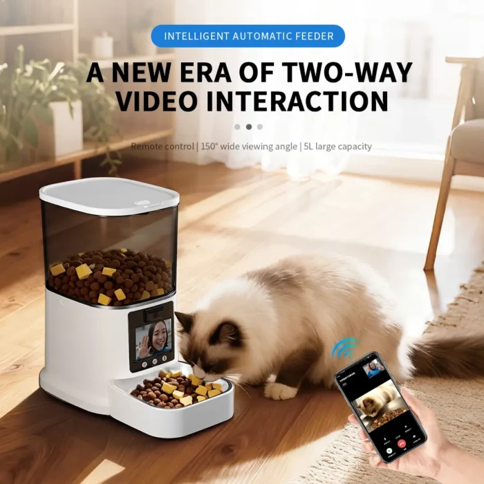 smart pet feeder with two way video remote control 150 degree wide angle lens 5 liter large capacity