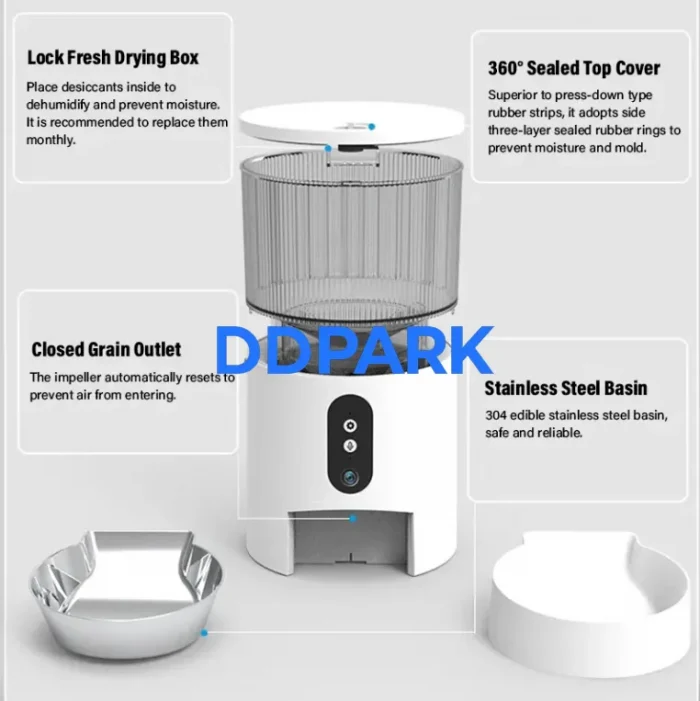 Smart Feeder – Lock Fresh Drying Box, 360° Seal, 304 Bowl smart pet feeder lock fresh drying box 360 sealed top cover closed grain outlet 304 stainless steel bowl