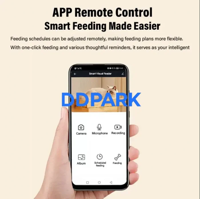 Smart Feeder App Interface – Remote Control & Camera smart pet feeder app remote control camera microphone recording album scheduled feeding