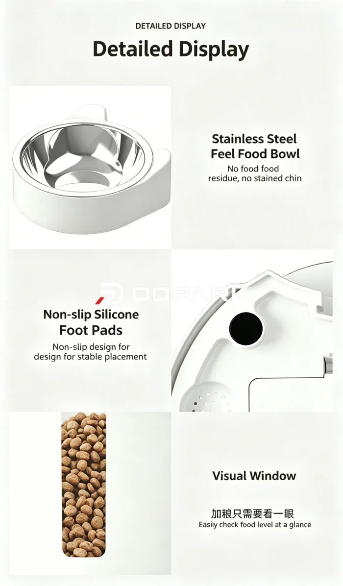 smart pet feeder stainless steel bowl non slip silicone pad visual window