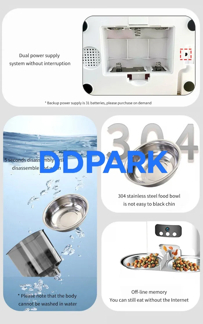 smart pet feeder with camera 4L capacity stainless steel bowl not washable