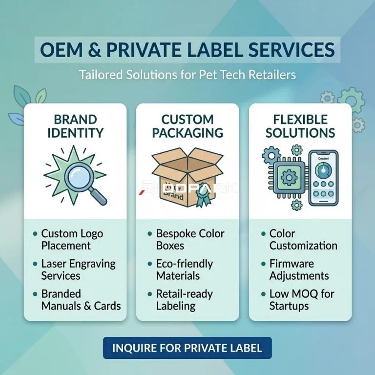 Professional OEM and Private Label services for smart pet products including custom logo and packaging.