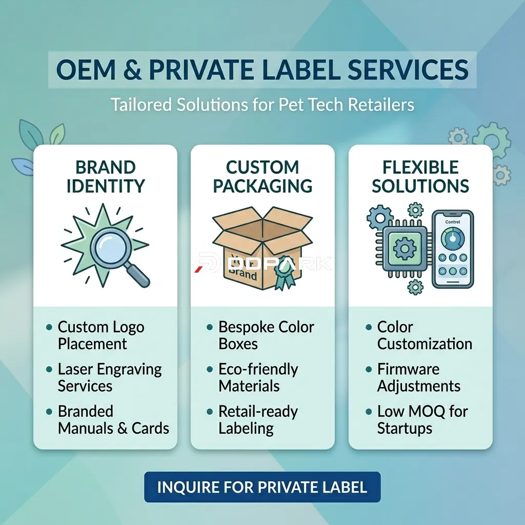 Professional OEM and Private Label services for smart pet products including custom logo and packaging.