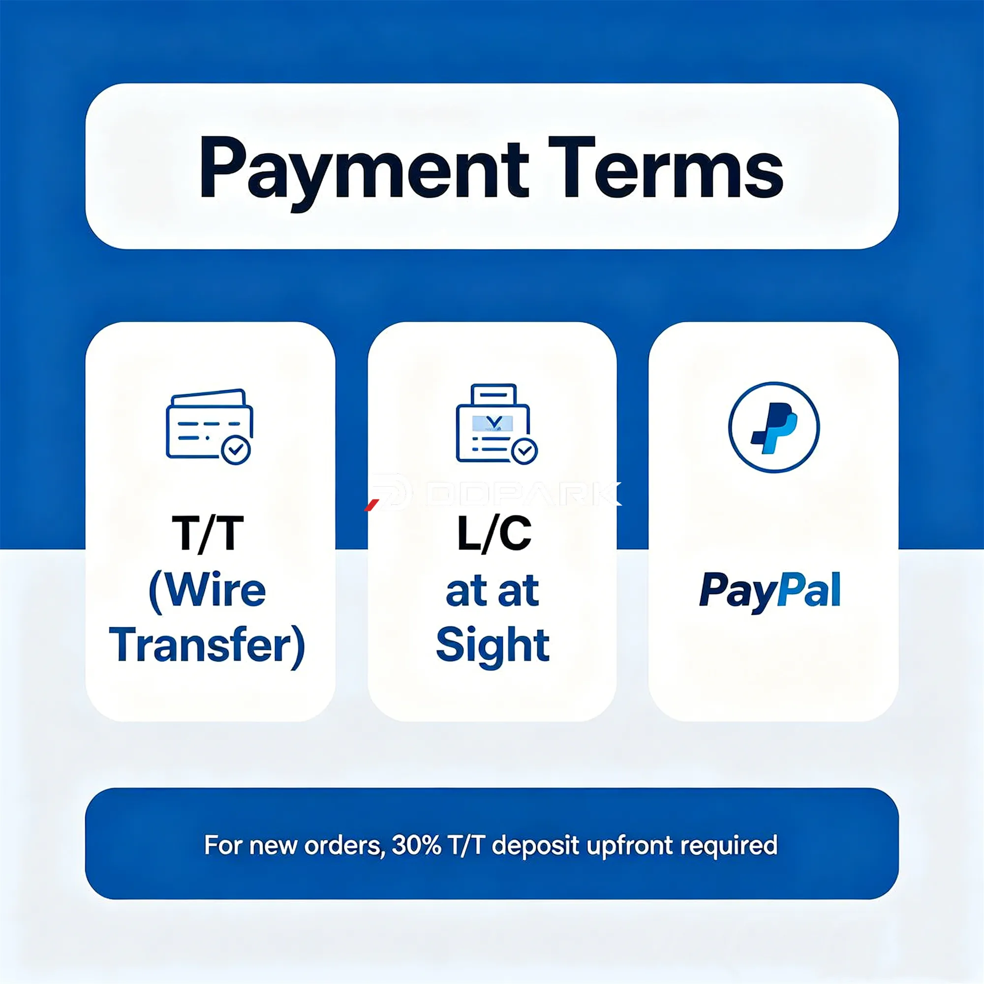 Payment methods accepted: T/T wire transfer, L/C at sight, PayPal - DDPARK wholesale smart pet products