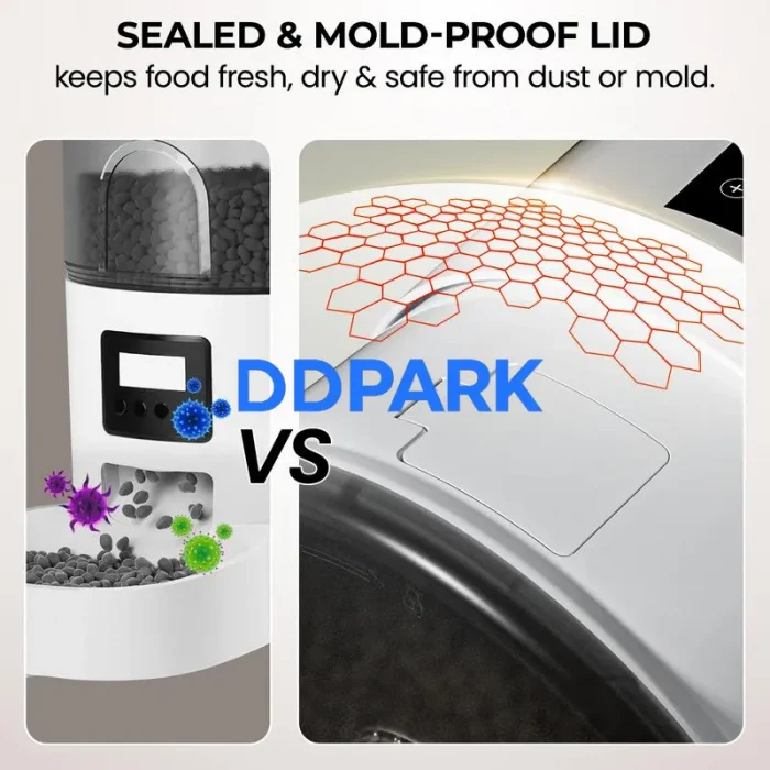 Sealed and mold-proof lid for smart pet feeder, keep pet food fresh and dry, airtight automatic cat feeder manufacturer