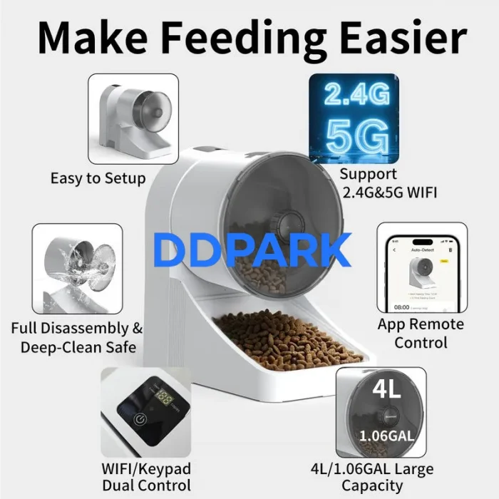 Wall-mounted smart pet feeder with WiFi App control, 4L automatic dog cat feeder manufacturer supplier